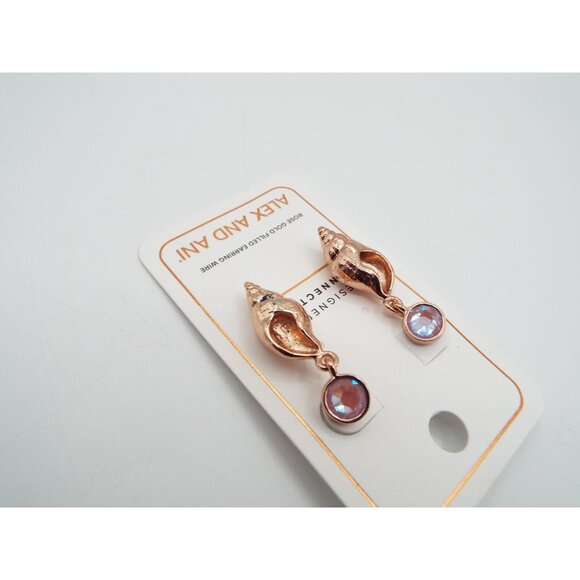 Alex and Ani Swarovski Crystal Rose Gold Filled Shell Earrings - Picture 3 of 8